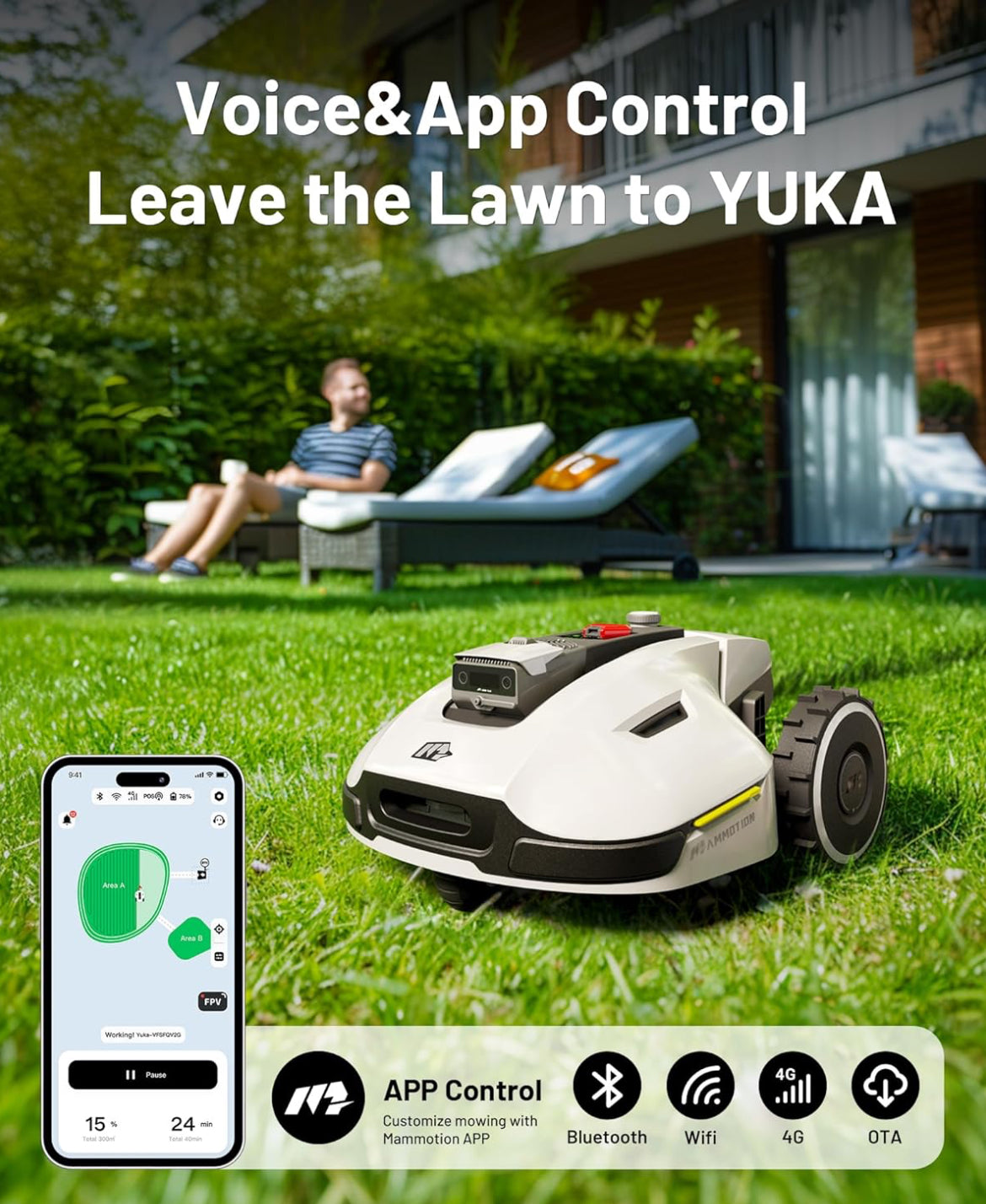 YUKA 2000 Robot Lawn Mower with Sweeper(2024 Version), 3D Vision Positioning & RTK Fusion Mapping System for 0.5 Acres Lawn 45% Slope, Cut Height 1.2"-4.0", Perimeter Wire Free, APP Control