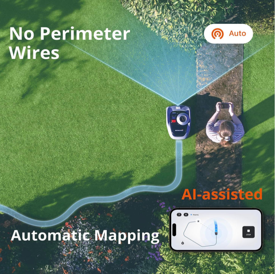 Segway Navimow i105N Robot Lawn Mower Perimeter Wire Free 1/8 Acre RTK+Vision Robotic Lawnmower, AI-Assisted Mapping, Virtual Boundary, APP Control, 58dB(A) Quiet, Multi-Zone Management