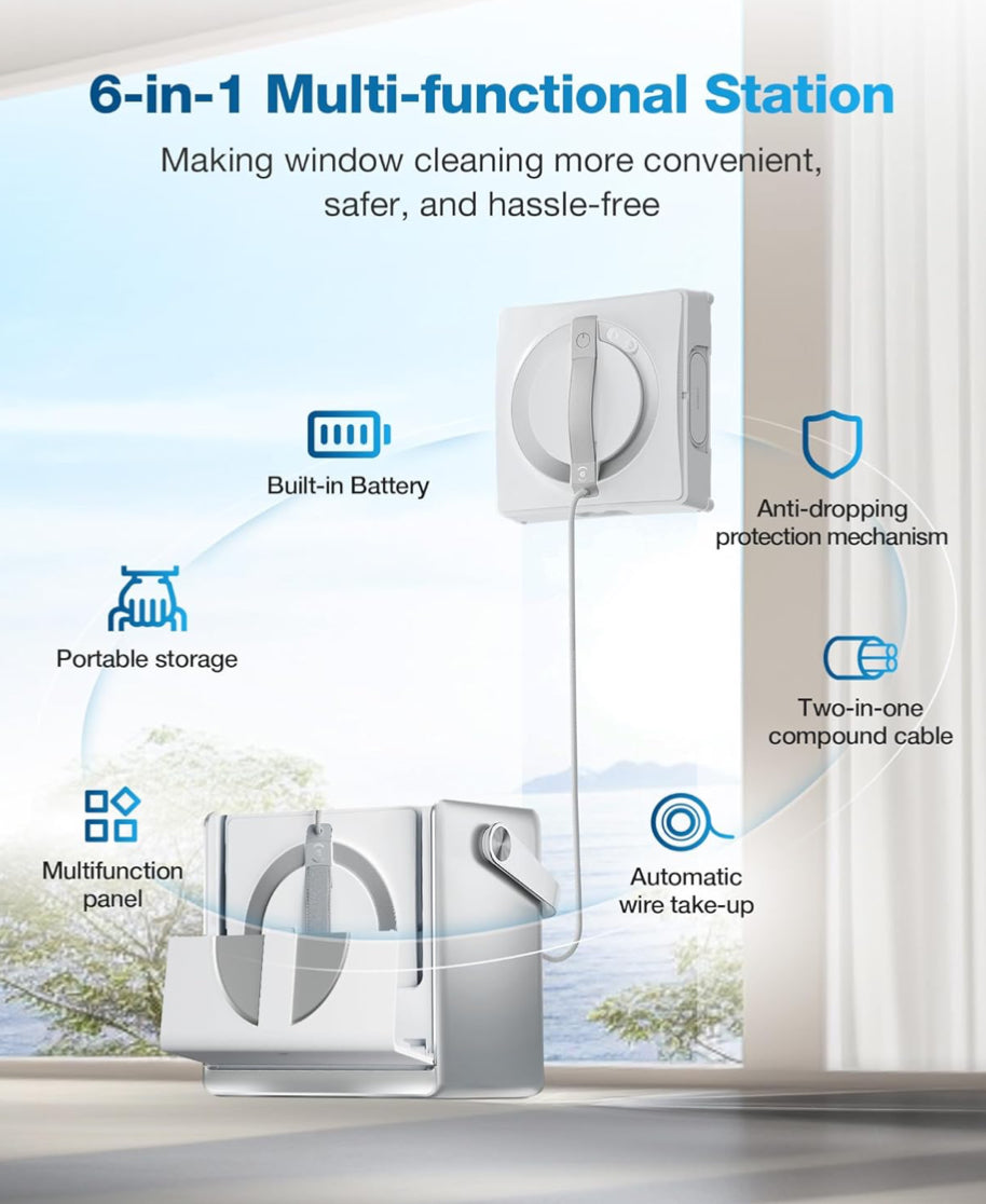 ECOVACS Winbot W2 Omni Portable Window Cleaning Robot, Intelligent Cleaning with Three-Nozzle Wide-Angle Spray Technology, Win SLAM 4.0 Path Planning, Deep Edge Cleaning, 5500Pa Suction Power