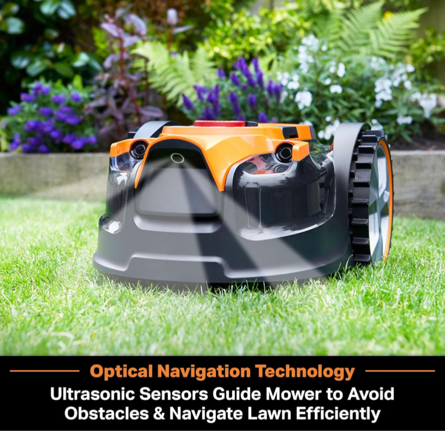 LawnMaster OcuMow™ Perimeter Wire Free Robot Lawn Mower Cuts Small Lawns 1500-2000 Square Feet with Optical Navigation, Obstacle Avoidance, Low Noise and No Go Functionl