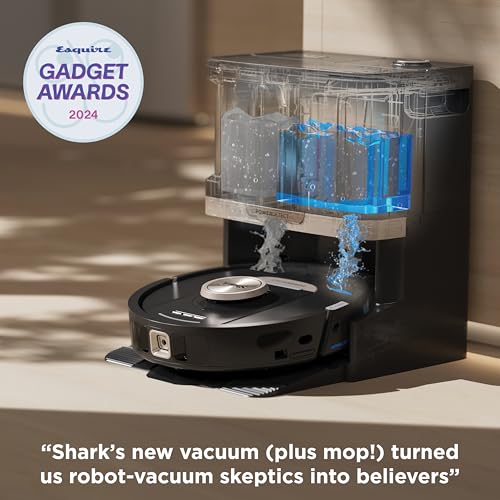 Shark Robot Vacuum & Mop Combo, PowerDetect NeverTouch, Self-Emptying & Self-Refilling, 60-Day Debris Capacity, 30-Day Refill Tank, Pad Dry, 5 Intelligent PowerDetect Cleaning Technologies, RV2820YE