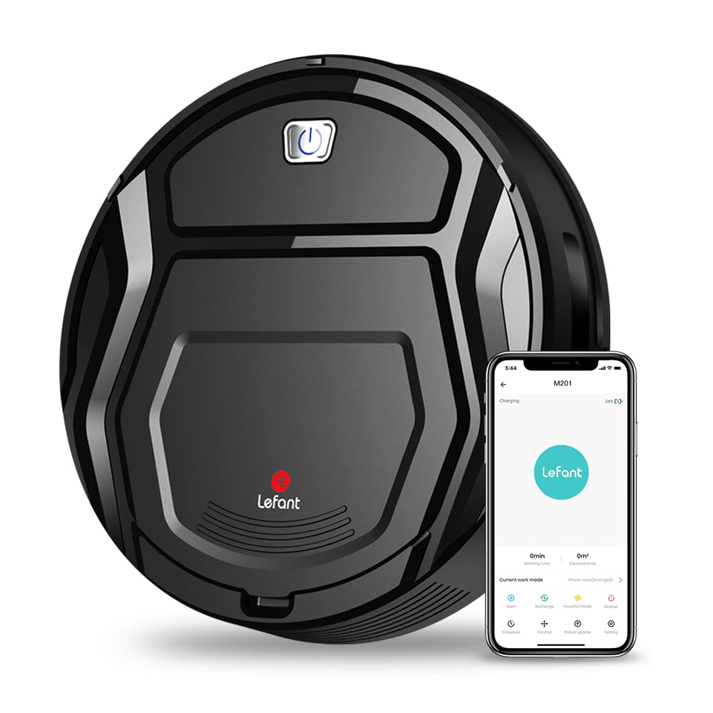 Lefant M210Pro Robot Vacuum Cleaner,Strong Suction,120 Mins Run Time,Wi-Fi Connected,Scheduled Cleaning,Compatible with Alexa,Slim Self-Charging Robotic Vacuum Cleaner for Home,Pet Hair,Hard Floors Glossy Black