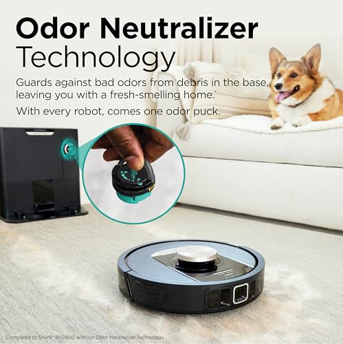 Shark PowerDetect Self-Empty Robot Vacuum with NeverStuck Technology, Auto Deep-Clean Carpets & Hardfloors, XL 60 Day Capacity HEPA Bagless Base Neutralizes Odors, for Pet Hair, Black (AV2820AE)