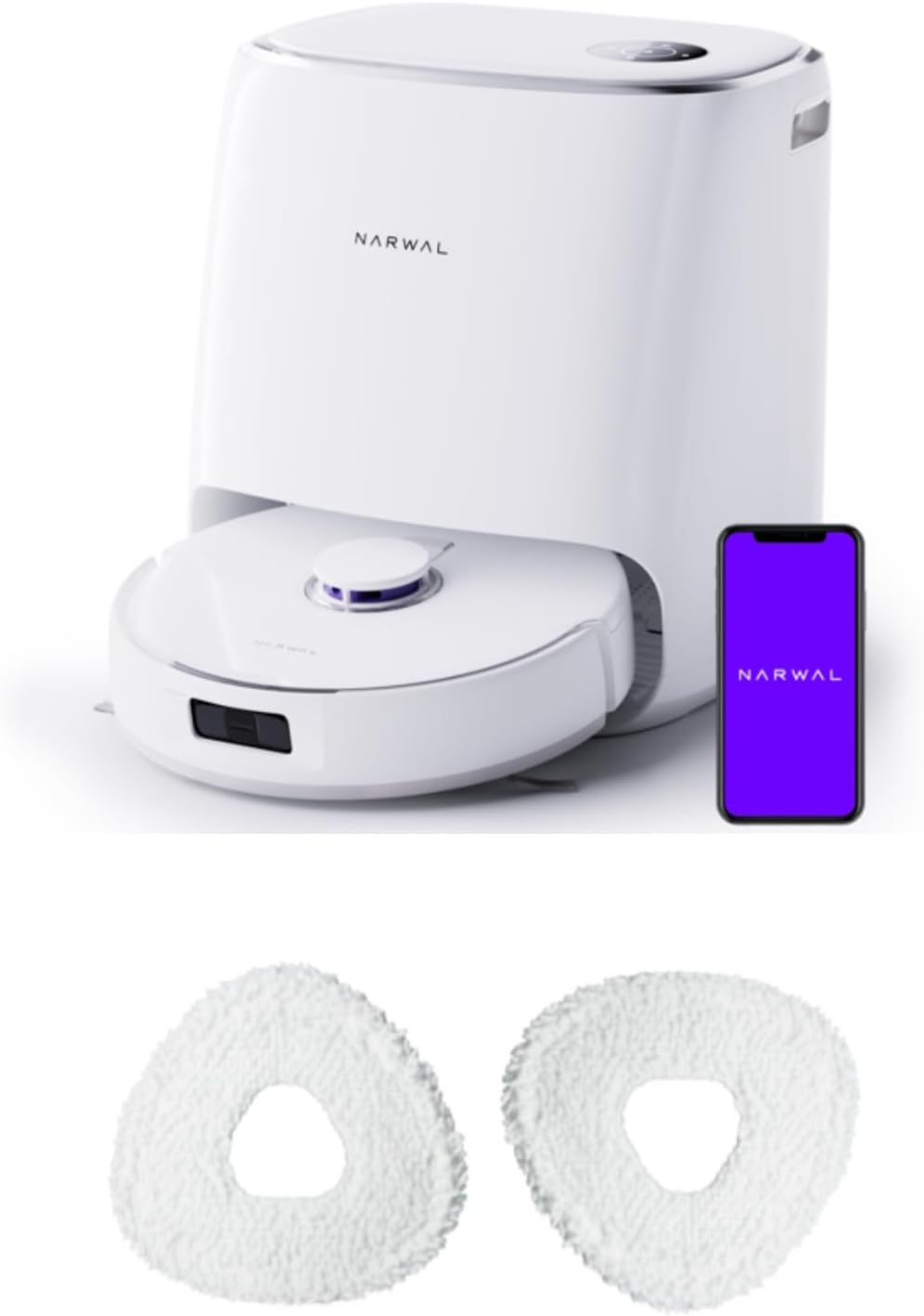 NARWAL Freo X Ultra Robot Vacuum and Mop with Upgraded Washable Mop Pads*2. 8200 Pa, Auto Mop Drying/Washing, Zero-Tangling, DirtSense™, All-in-One Base Station, Self-Contained Dust Processing