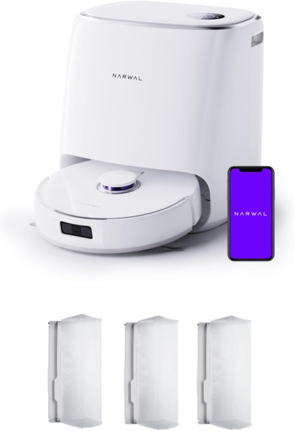 NARWAL Freo X Ultra Robot Vacuum and Mop Combo with 3*Disposable Dust Bags. 8200 Pa, Auto Mop Drying/Washing, Zero-Tangling, DirtSense™, All-in-One Base Station, Self-Contained Dust Processing