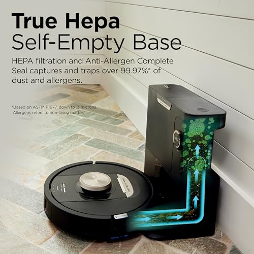 Shark PowerDetect Self-Empty Robot Vacuum with NeverStuck Technology, Auto Deep-Clean Carpets & Hardfloors, XL 60 Day Capacity HEPA Bagless Base Neutralizes Odors, for Pet Hair, Black (AV2820AE)