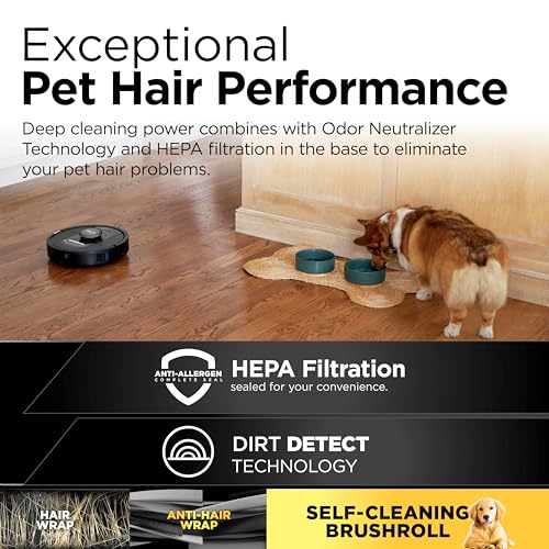 Shark AV2310AE Matrix Self-Emptying Robot Vacuum with No Spots Missed on Carpets and Hard Floors, Precision Home Mapping, Perfect for Pet Hair, Bagless, 45-Day Capacity Base, Wi-Fi Black/Brass