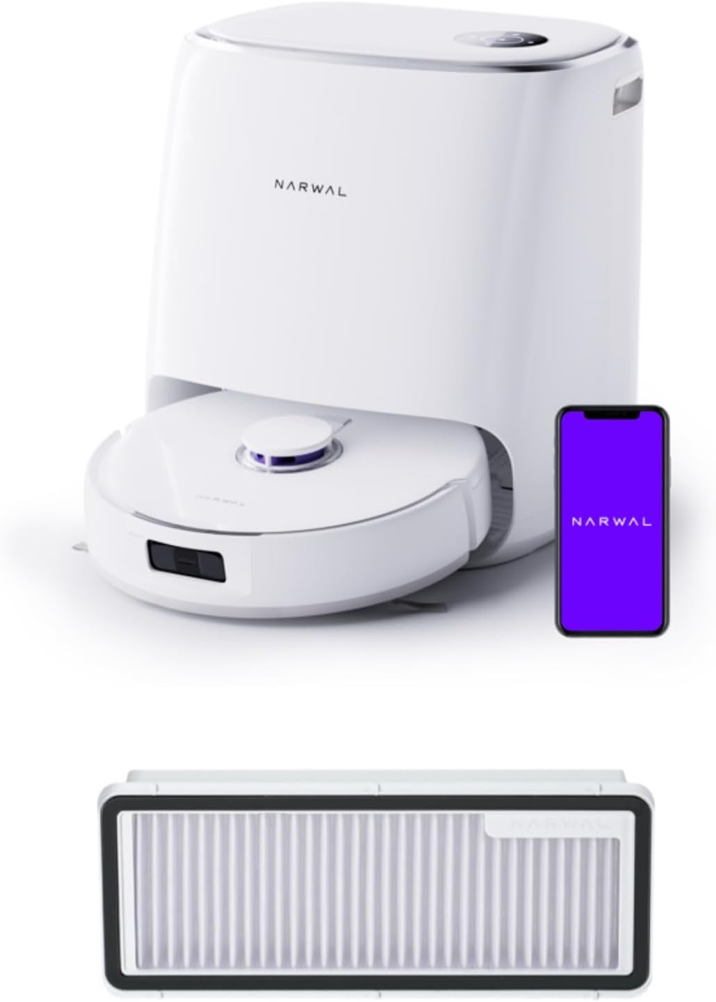 NARWAL Freo X Ultra Robot Vacuum and Mop Combo with Dust Bin Filter. 8200 Pa, Auto Mop Drying/Washing, Self-Empty, Zero-Tangling, DirtSense™, All-in-One Base Station, Self-Contained Dust Processing