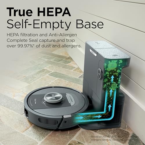 Shark PowerDetect Self-Empty Robot Vacuum with NeverStuck Technology, Auto Deep-Clean Carpets & Hardfloors, XL 60 Day Capacity HEPA Bagless Base Neutralizes Odors, for Pet Hair, Black (AV2820AE)