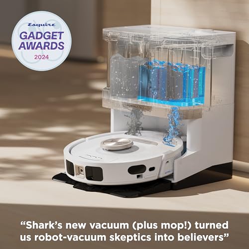 Shark Robot Vacuum & Mop Combo, PowerDetect NeverTouch, Self-Emptying & Self-Refilling, 60-Day Debris Capacity, 30-Day Refill Tank, Pad Dry, 5 Intelligent PowerDetect Cleaning Technologies, RV2820YE