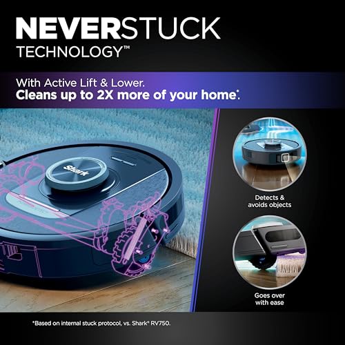 Shark PowerDetect Self-Empty Robot Vacuum with NeverStuck Technology, Auto Deep-Clean Carpets & Hardfloors, XL 60 Day Capacity HEPA Bagless Base Neutralizes Odors, for Pet Hair, Black (AV2820AE)