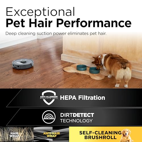 Shark PowerDetect Self-Empty Robot Vacuum with NeverStuck Technology, Auto Deep-Clean Carpets & Hardfloors, XL 60 Day Capacity HEPA Bagless Base Neutralizes Odors, for Pet Hair, Black (AV2820AE)