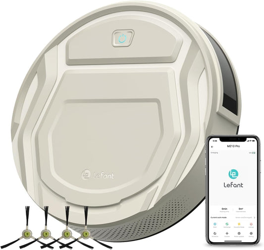 Lefant Robot Vacuum M210 Pro, 2200Pa Suction,120 Mins Runtime, Self-Charging Slim Robotic Vacuum Cleaner, APP/Voice/WiFi/Alexa Control, Ideal for Pet Hair,Low-Pile Carpet, Hard Floor Champagne