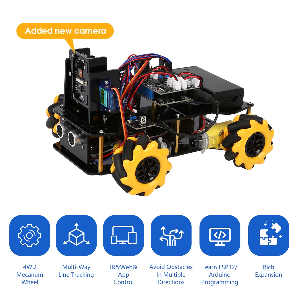 Smart Robot Camera Car Kit, 4WD Remote Control Car Compatible with Arduino IDE, Electronic Programming Project/STEM Education/Science Coding Kit for 12+ Teens & Adults Unique Gifts