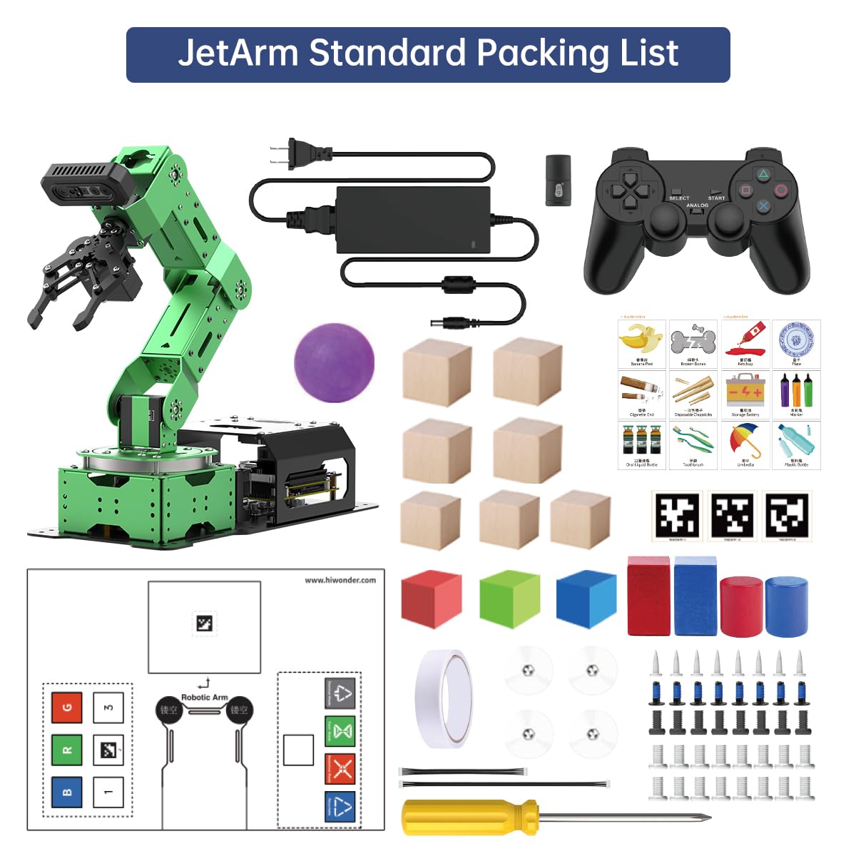 HIWONDER JetArm 6DOF Robotic Arm Powered by Jetson Nano Robot Arm Kits ROS Open Source AI Vision Recognition Program Robot for ROS Education Scenarios（Ultimate Kit）