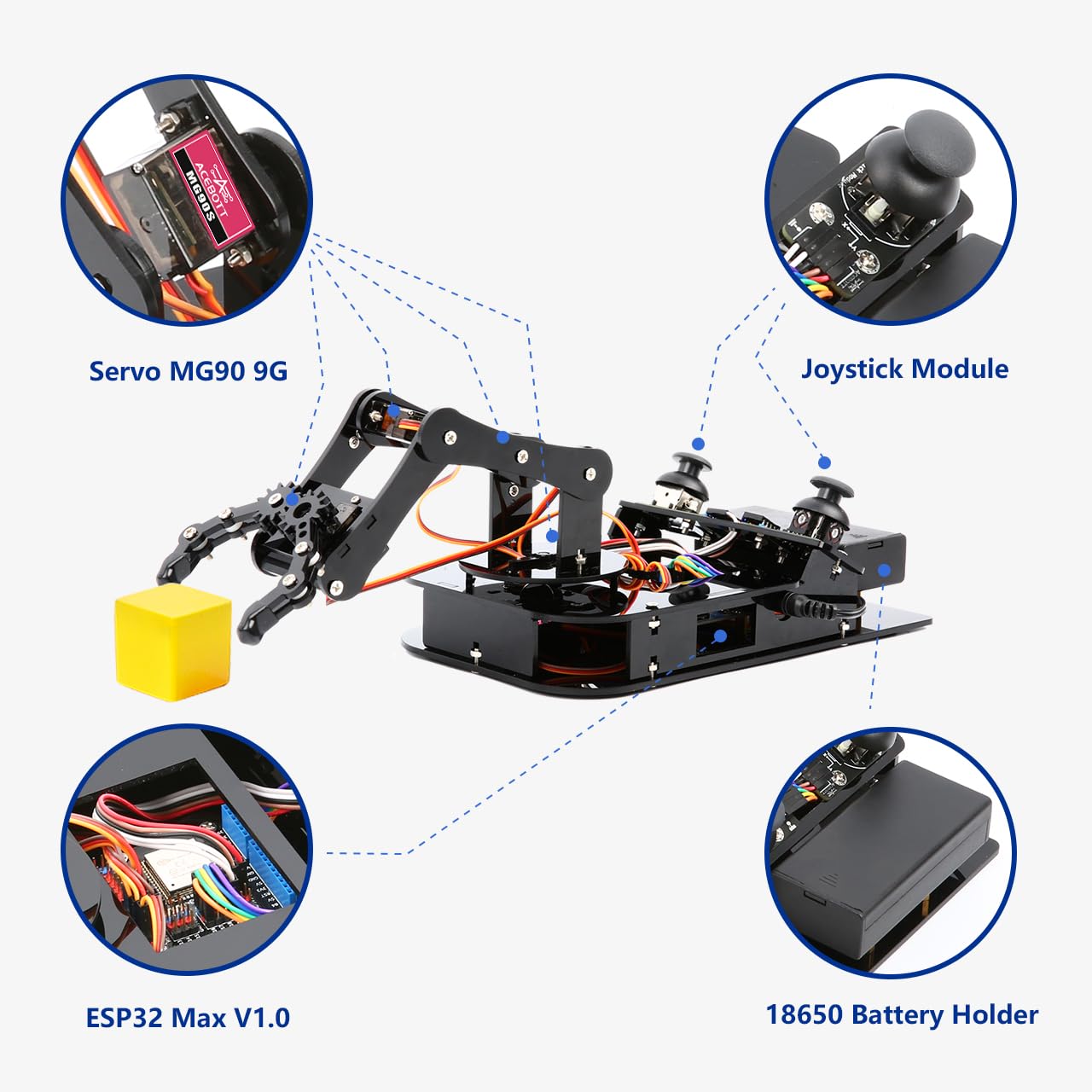 4 DOF ESP32 Programmable Robotic Arm Kit, Robotics Kit App Remote Control Robot Toys Compatible with Arduino, STEM Educational DIY Robot Arm Kit Gift for Teenagers & Adults