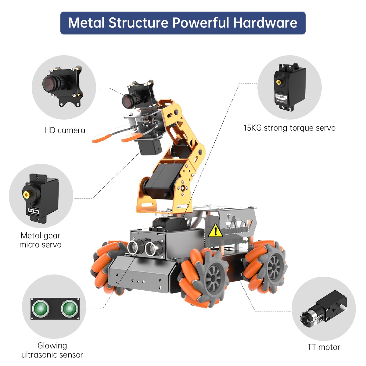 HIWONDER 5DOF AI Vision Robotic Arm Raspberry Pi 5 Smart Robot Arm Mecanum Wheel Chassis Robot Car Kit(Without RPi Board)