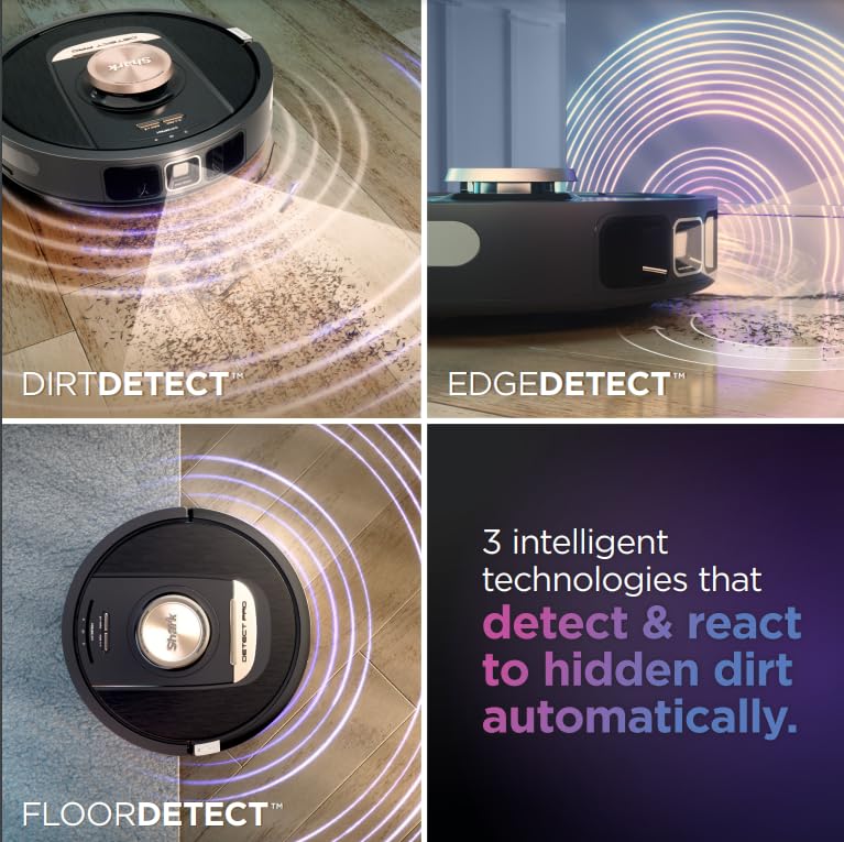 Shark PowerDetect Self-Empty Robot Vacuum with NeverStuck Technology, Auto Deep-Clean Carpets & Hardfloors, XL 60 Day Capacity HEPA Bagless Base Neutralizes Odors, for Pet Hair, Black (AV2820AE)