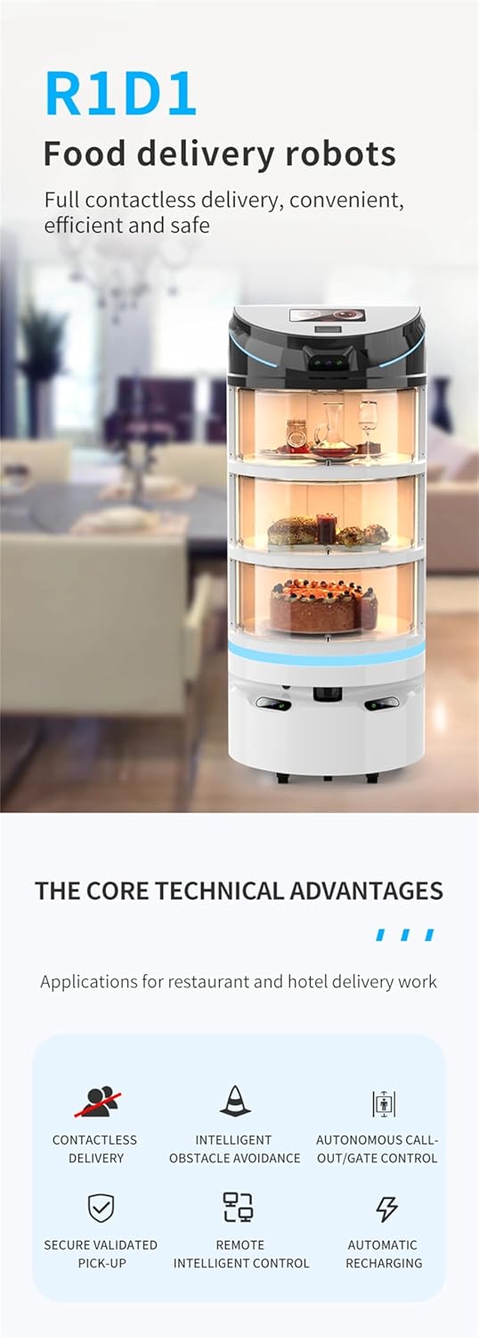 Service Food Delivery Robot with 3D Camera, Automatic Obstacle Avoidance, Automatic Back to Charge, for Restaurant Coffee Shop Fast Food Shop and Pizza