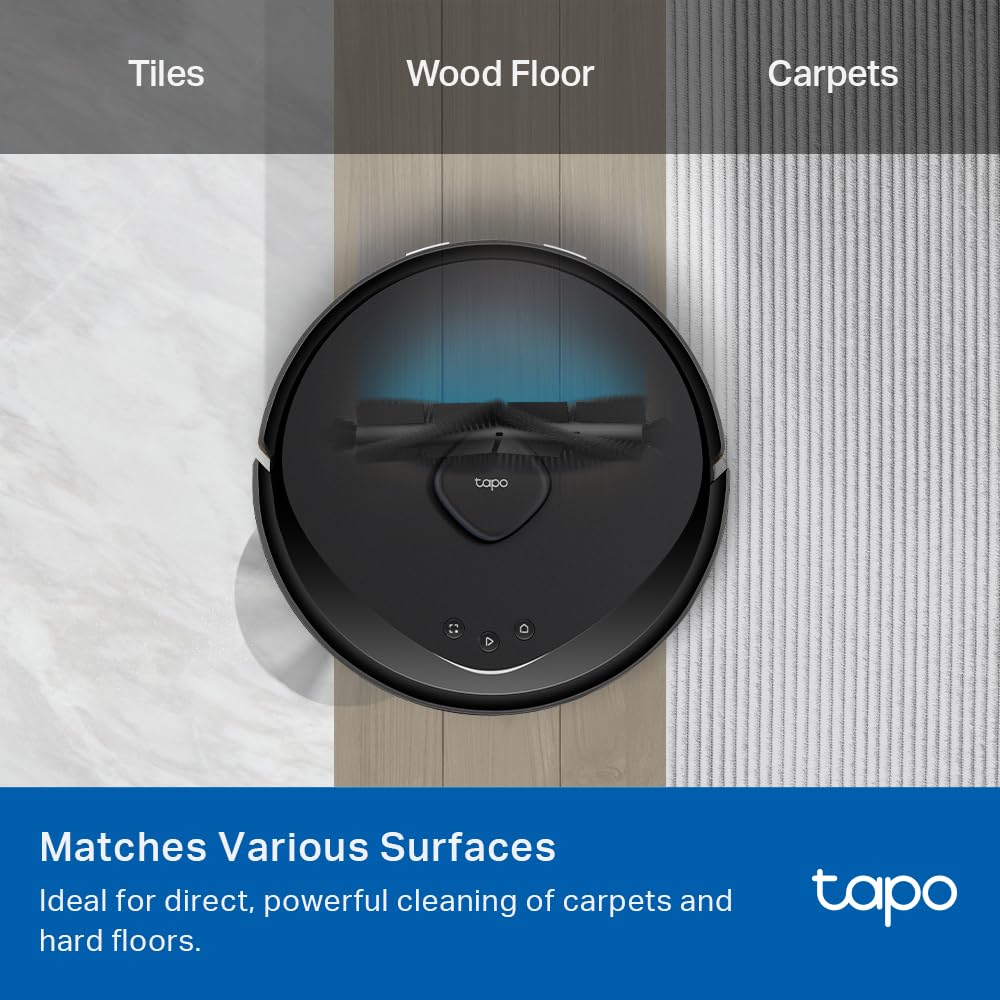 Tapo LiDAR Smart Navigation Robot Vacuum and Mop with Self-Emptying Dock, 5300Pa Max, 97%+ Dust Pickup Rate, Customizable Cleaning, Self-Charging, Compatible with Alexa & Google Home, RV30 Max Plus