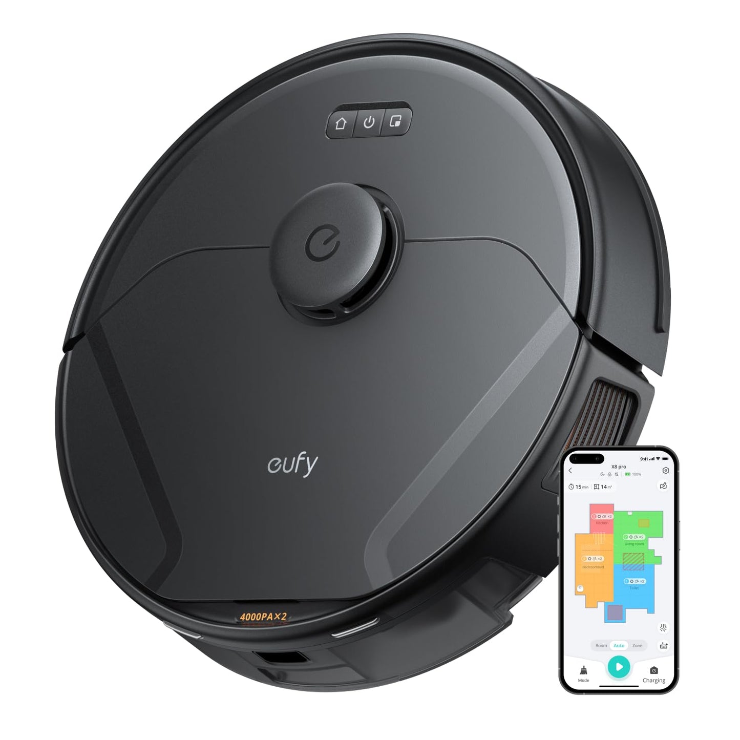 eufy X8 Pro Robot Vacuum Self-Empty Station, Twin-Turbine 2X 4,000 Pa Suction, 45 Days Hands-Free Cleaning iPath Laser, Pet Hair Deep Clean on Carpet, Smart Cleaner for Home with Pets