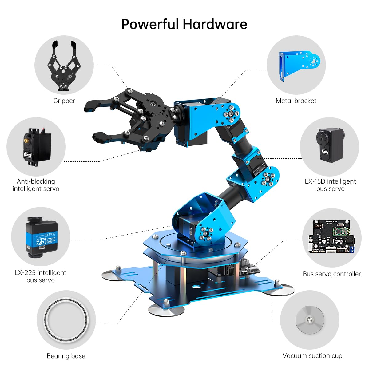 Robotic Arm for Arduino Coding Programming 6DOF Hiwonder-xArm1S STEM Educational Building Robot Arm Kits, 6 AXIS Full Metal Robotic Arm Wireless Handle/PC/App/Mouse Control Learning Robot