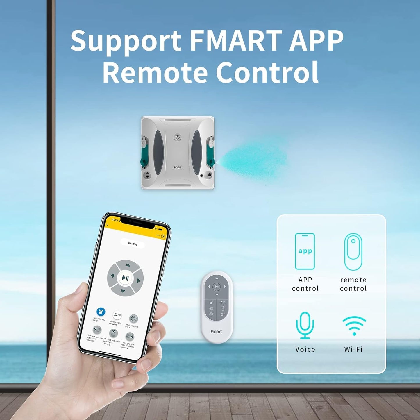 FMART Window Cleaner Robot,Double-Sided Spray Water,3800Pa Strong Suction Smart Window Cleaning Robot,Support APP&Remote Control Robot Window Cleaner,Suitable for Outdoor/Indoor High Rise Windows Tile