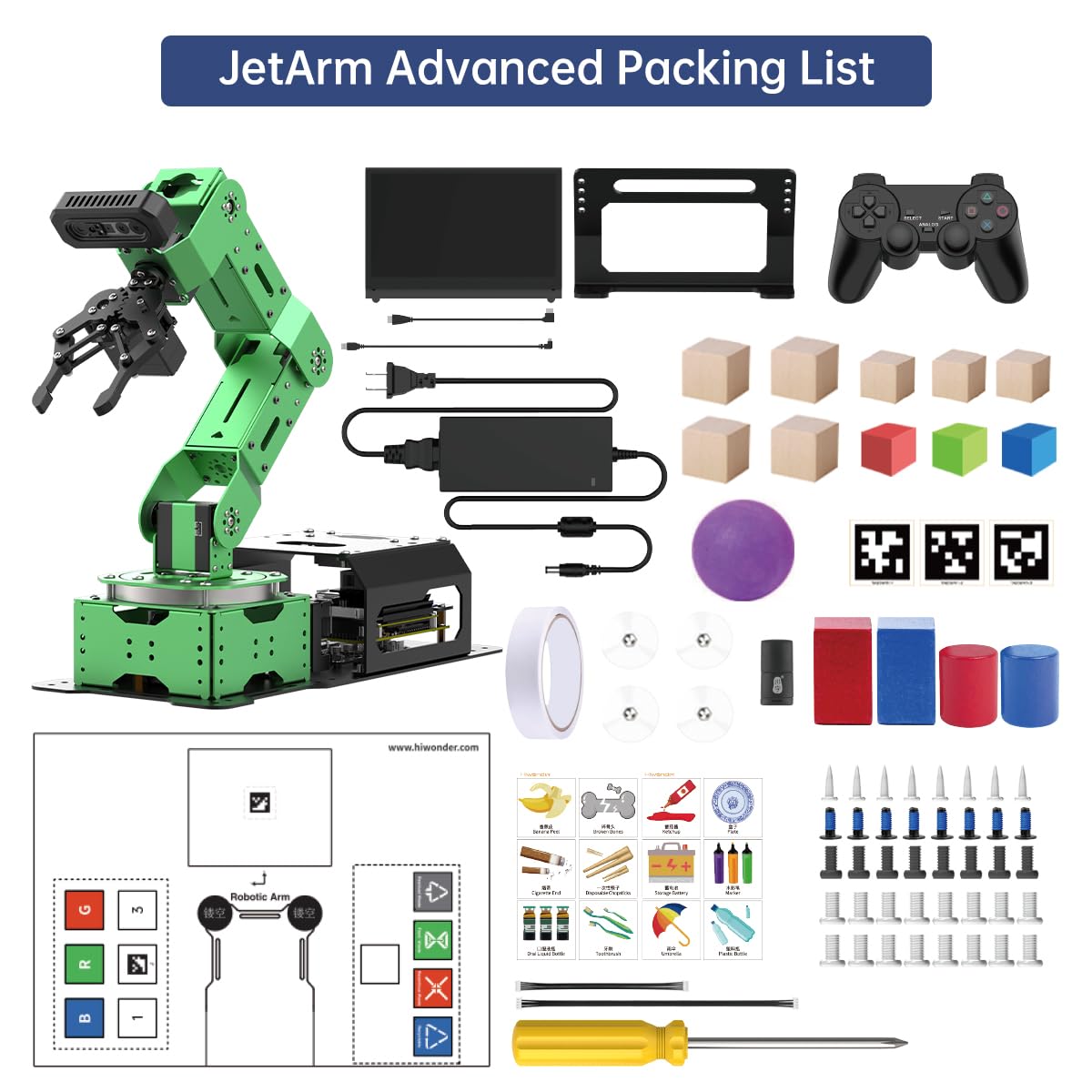 HIWONDER JetArm 6DOF Robotic Arm Powered by Jetson Nano Robot Arm Kits ROS Open Source AI Vision Recognition Program Robot for ROS Education Scenarios（Ultimate Kit）