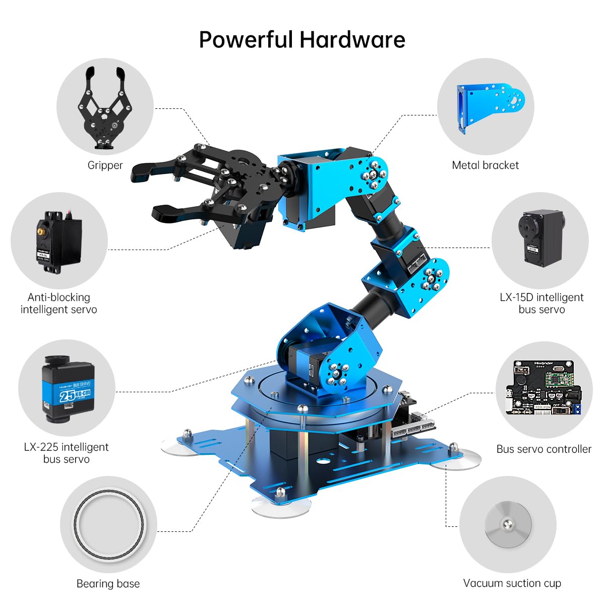 Robotic Arm for Arduino Coding Programming 6DOF Hiwonder-xArm1S STEM Educational Building Robot Arm Kits, 6 AXIS Full Metal Robotic Arm Wireless Handle/PC/App/Mouse Control Learning Robot