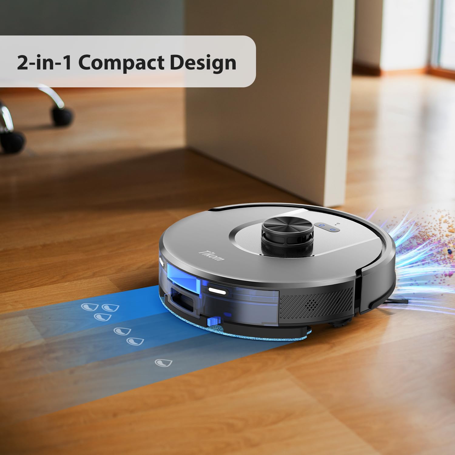 Tikom Robot Vacuum and Mop Combo, 5000Pa Suction, Smart Mapping, 45dB Robotic Vacuum Cleaner for Carpets, Pet Hair, Hardfloors (L8000 Pro)