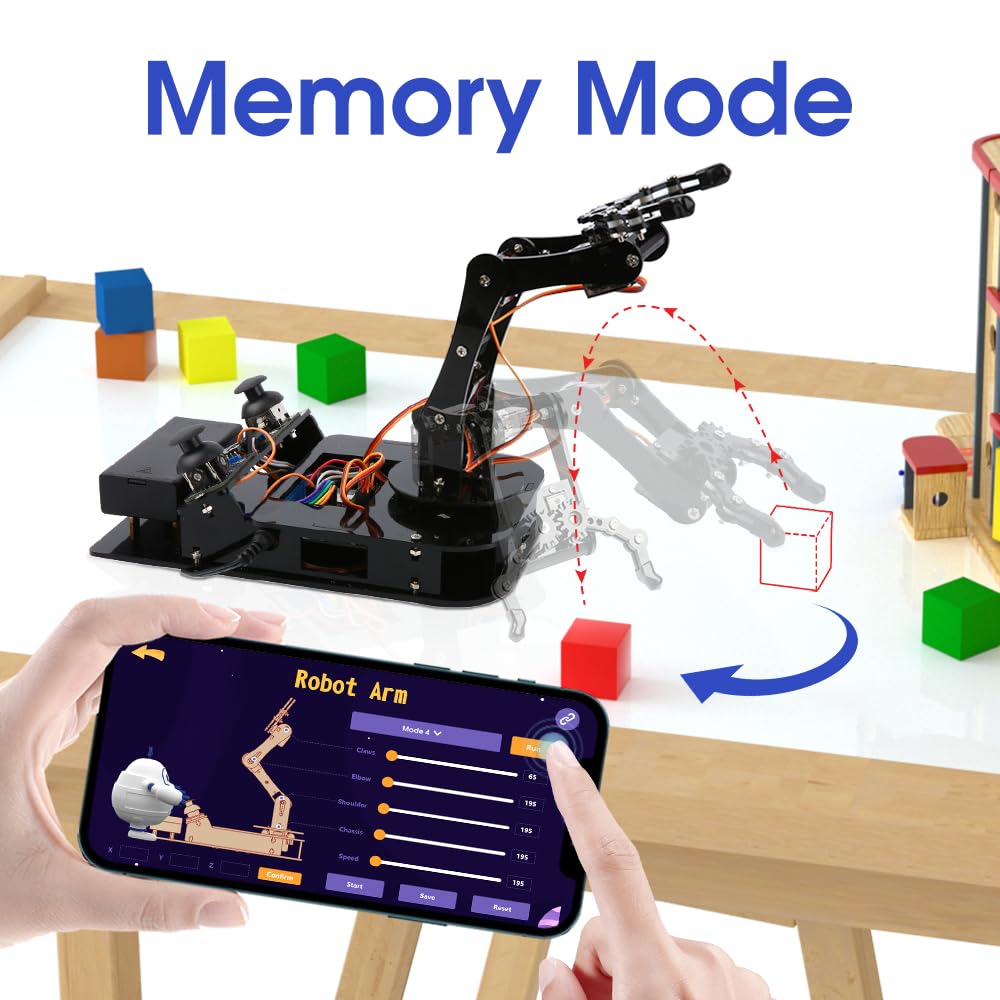 4 DOF ESP32 Programmable Robotic Arm Kit, Robotics Kit App Remote Control Robot Toys Compatible with Arduino, STEM Educational DIY Robot Arm Kit Gift for Teenagers & Adults