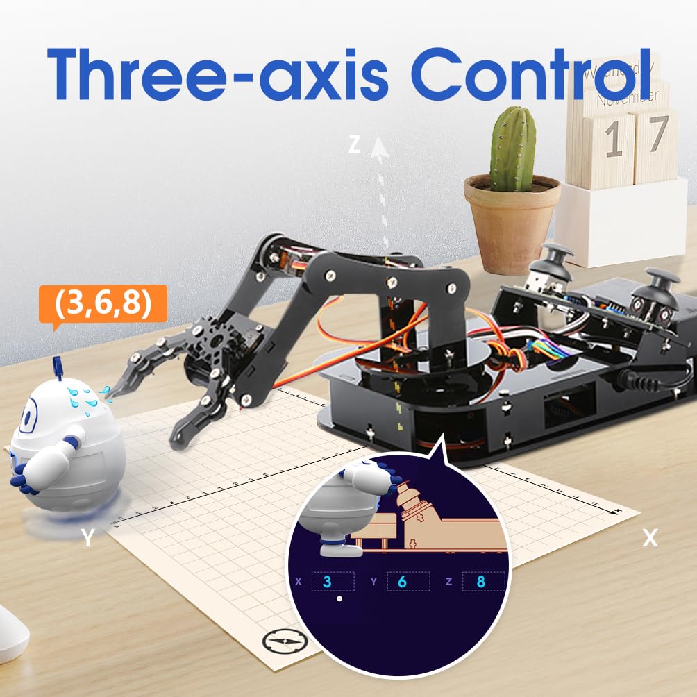 4 DOF ESP32 Programmable Robotic Arm Kit, Robotics Kit App Remote Control Robot Toys Compatible with Arduino, STEM Educational DIY Robot Arm Kit Gift for Teenagers & Adults