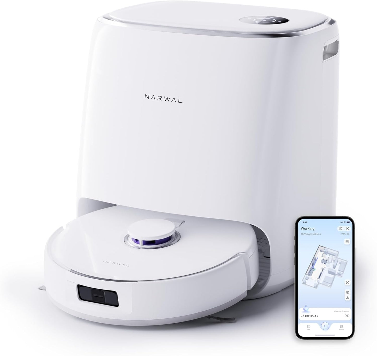 NARWAL Freo X Ultra Robot Vacuum and Mop with Dust Bin. 8200 Pa, Auto Mop Drying/Washing, Zero-Tangling, DirtSense™, All-in-One Base Station, Self-Contained Dust Processing