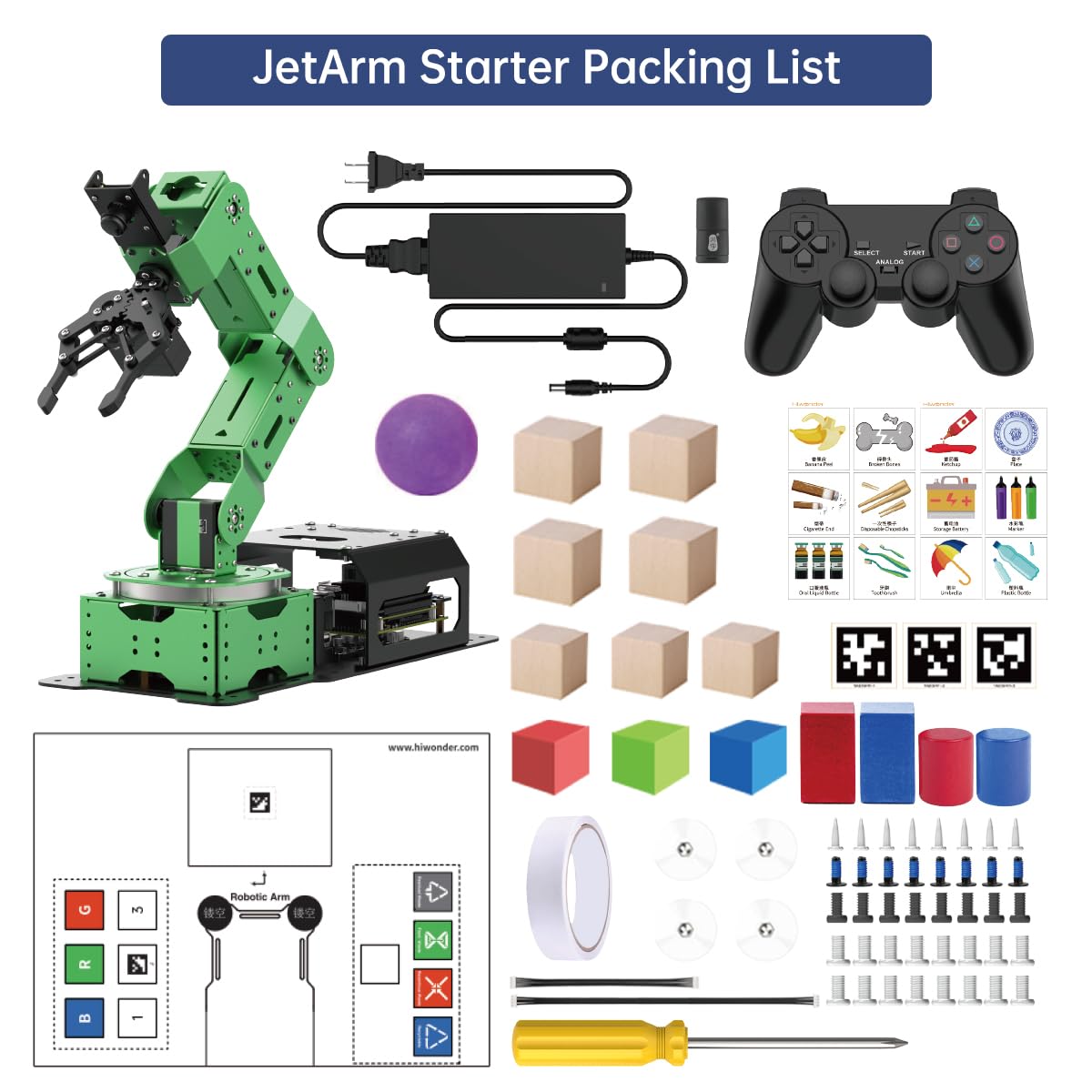 HIWONDER JetArm 6DOF Robotic Arm Powered by Jetson Nano Robot Arm Kits ROS Open Source AI Vision Recognition Program Robot for ROS Education Scenarios（Ultimate Kit）