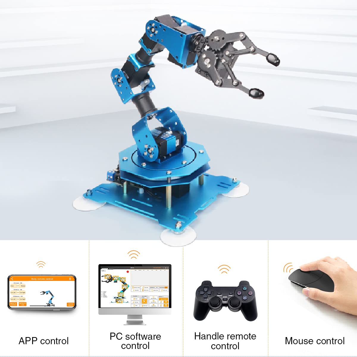 Robotic Arm for Arduino Coding Programming 6DOF Hiwonder-xArm1S STEM Educational Building Robot Arm Kits, 6 AXIS Full Metal Robotic Arm Wireless Handle/PC/App/Mouse Control Learning Robot