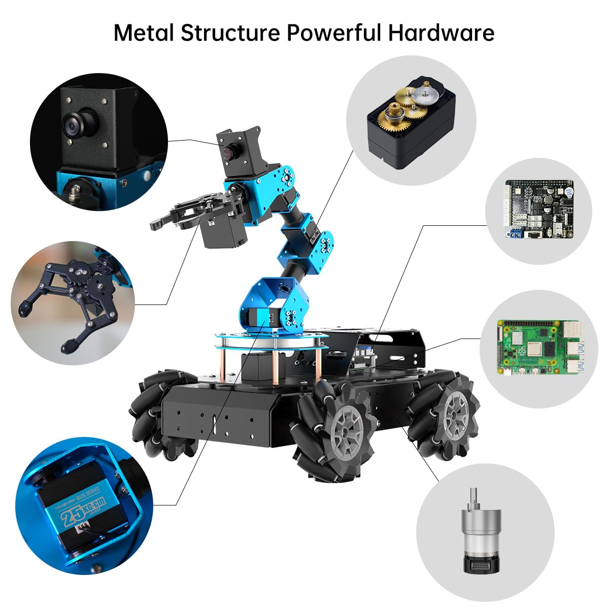 HIWONDER 6DOF Robot Arm Raspberry Pi 5 4GB AI Vision Robotic Arm Robot Car with 4WD Mecanum Wheel Chassis DIY Robot ROS Open Source for Adults and Teens（ArmPi Pro）