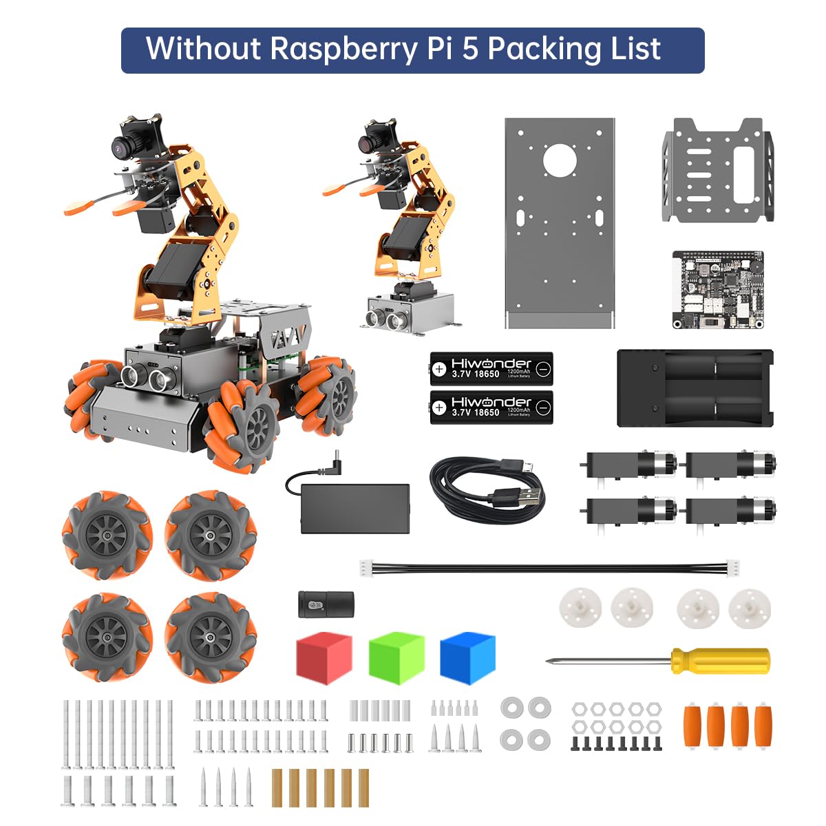 HIWONDER 5DOF AI Vision Robotic Arm Raspberry Pi 5 Smart Robot Arm Mecanum Wheel Chassis Robot Car Kit(Without RPi Board)