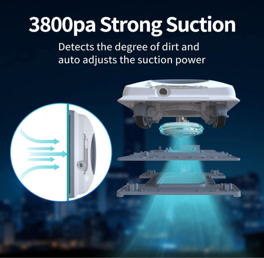 FMART Window Cleaner Robot,Double-Sided Spray Water,3800Pa Strong Suction Smart Window Cleaning Robot,Support APP&Remote Control Robot Window Cleaner,Suitable for Outdoor/Indoor High Rise Windows Tile