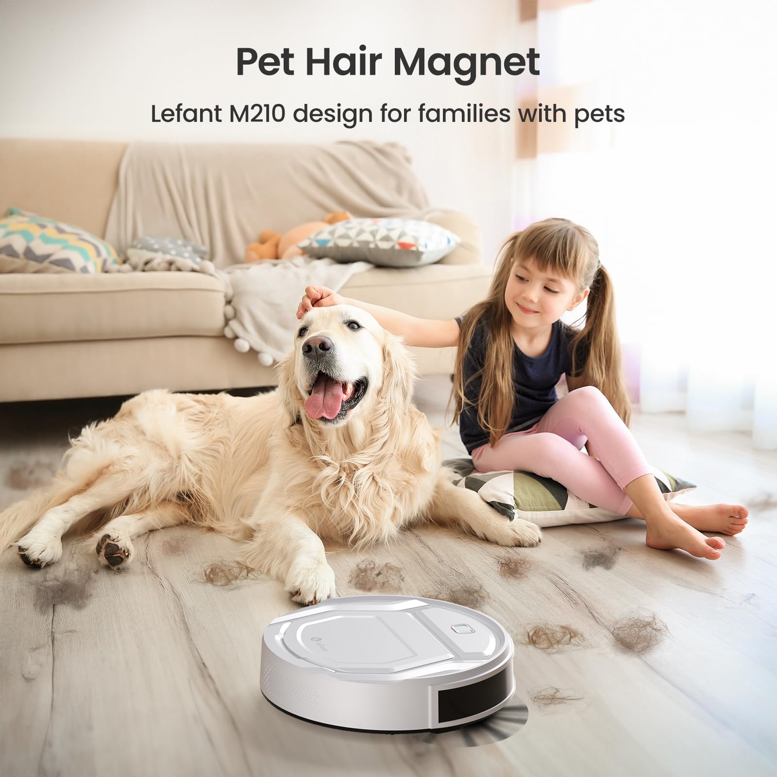 Lefant Robot Vacuum M210 Pro, 2200Pa Suction,120 Mins Runtime, Self-Charging Slim Robotic Vacuum Cleaner, APP/Voice/WiFi/Alexa Control, Ideal for Pet Hair,Low-Pile Carpet, Hard Floor