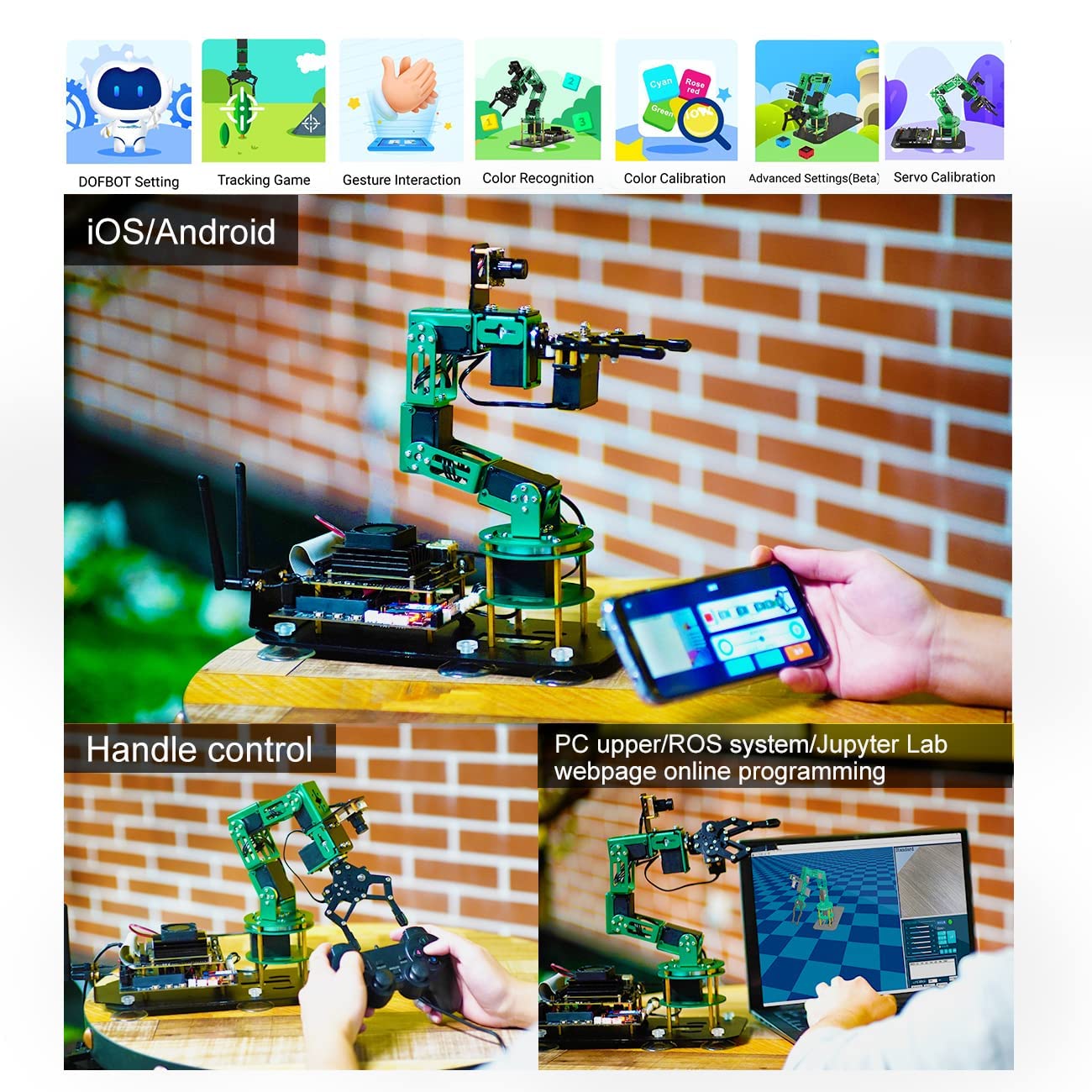 Yahboom Robot Arm Kit 6DOF for Jetson Nano 4GB AI Programmable Electronic DIY Robot Hand Building with Camera for Adults ROS (Nano-DOFBOT Without Nano)