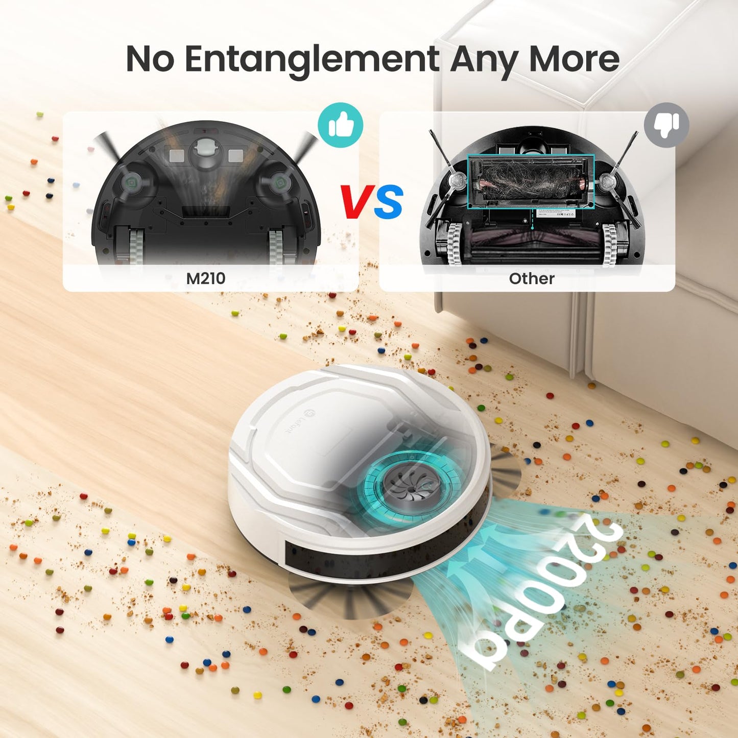 Lefant Robot Vacuum M210 Pro, 2200Pa Suction,120 Mins Runtime, Self-Charging Slim Robotic Vacuum Cleaner, APP/Voice/WiFi/Alexa Control, Ideal for Pet Hair,Low-Pile Carpet, Hard Floor