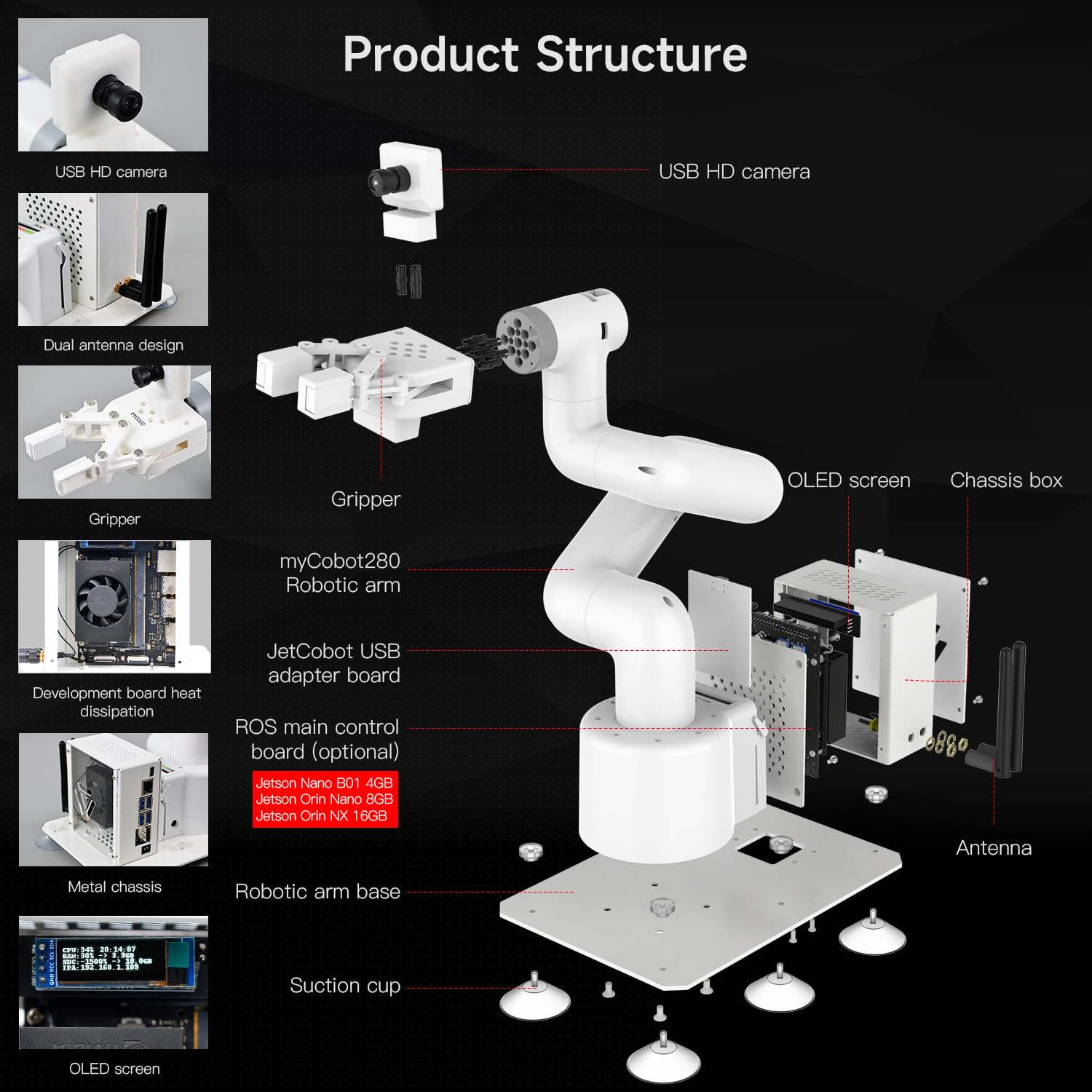 Yahboom Jetson Nano 4GB Collaborative Robot Arm Programmable ROS OpenCV for Mechanical Engineers, 7Dof with Adaptive Gripper