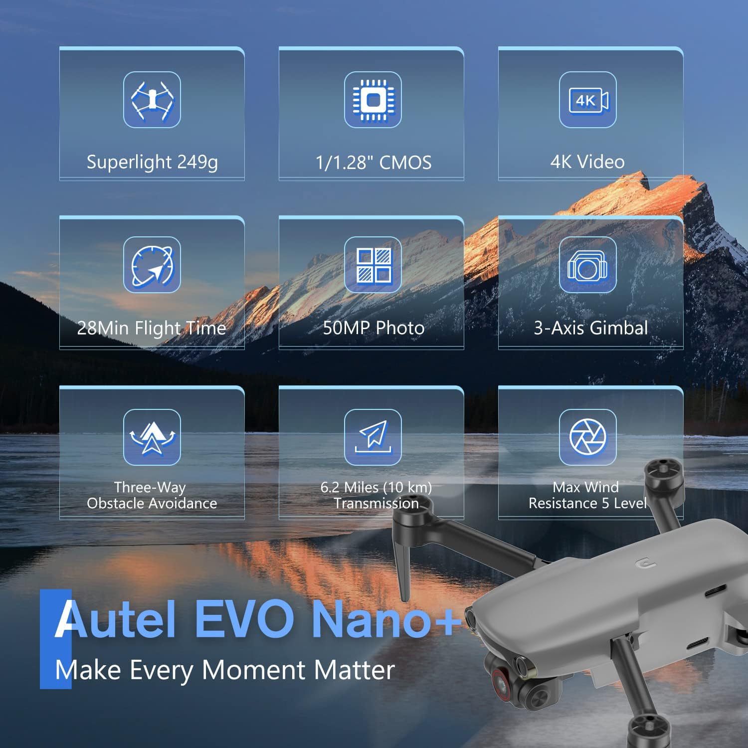 Autel Robotics EVO Nano+ Premium Bundle, 249g Mini Drone with 4K RYYB Camera, PDAF + CDAF Focus, 3-Axis Gimbal, 3-Way Obstacle Avoidance, Nano Plus Fly More Combo, Orange