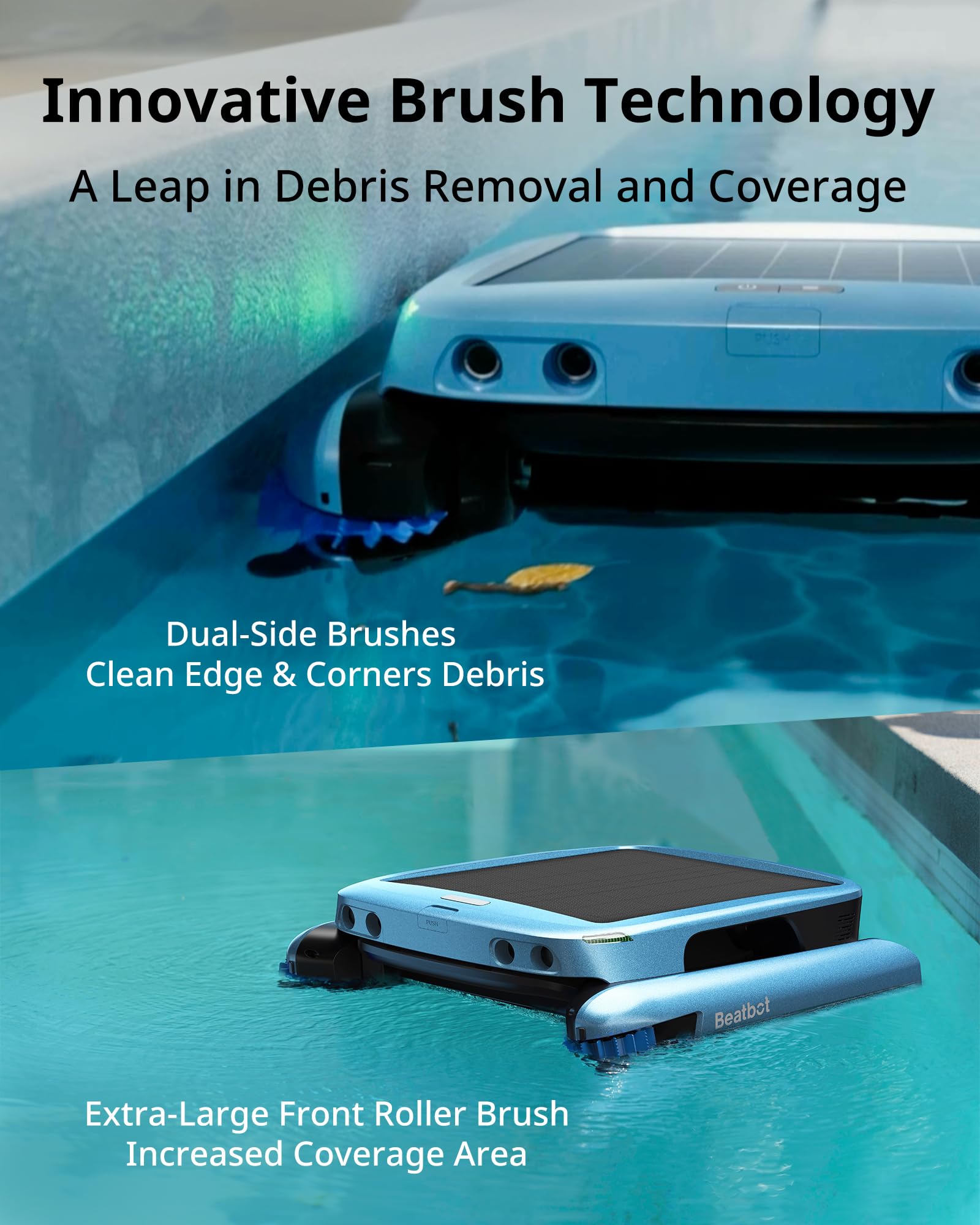 Beatbot iSkim Ultra Solar-Powered Robotic Pool Skimmer, Pool Surface Cleaning Only, Revolutionary Clearwater Clarification System, App Remote Control, S-Path Optimization, Dual-Side Brushes, Ice Blue