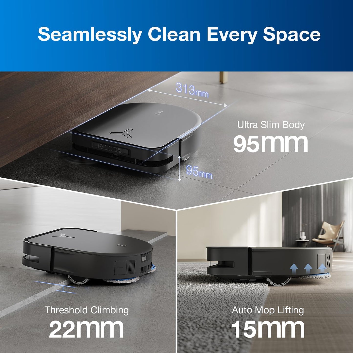 ECOVACS DEEBOT T30S Combo Robot Vacuum and Mop, All-in-One Cleaning Hub, 11000Pa, ZeroTangle Technology, TruEdge Adaptive Edge Mopping, Dual Self-Emptying, Hot Water Mop Washing, Auto-Mop Lifting