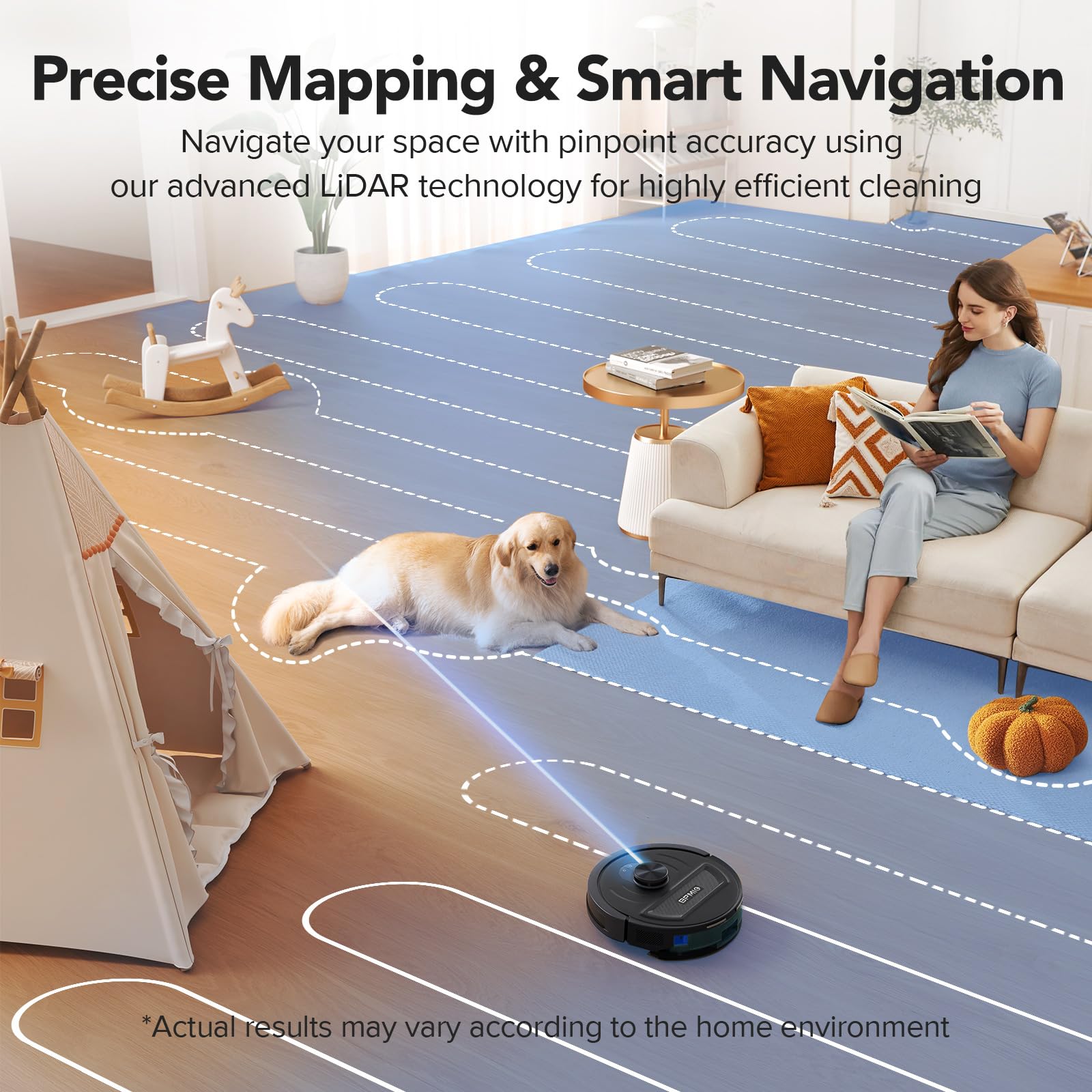 BPMIO Robot Vacuum and Mop Combo, 5500Pa Strong Suction, LiDAR Navigation with Smart Mapping, 120-Min Runtime, Custom Cleaning Schedule, Alexa & WiFi/App Compatible, Ideal for Pet Hair & Hard Floors