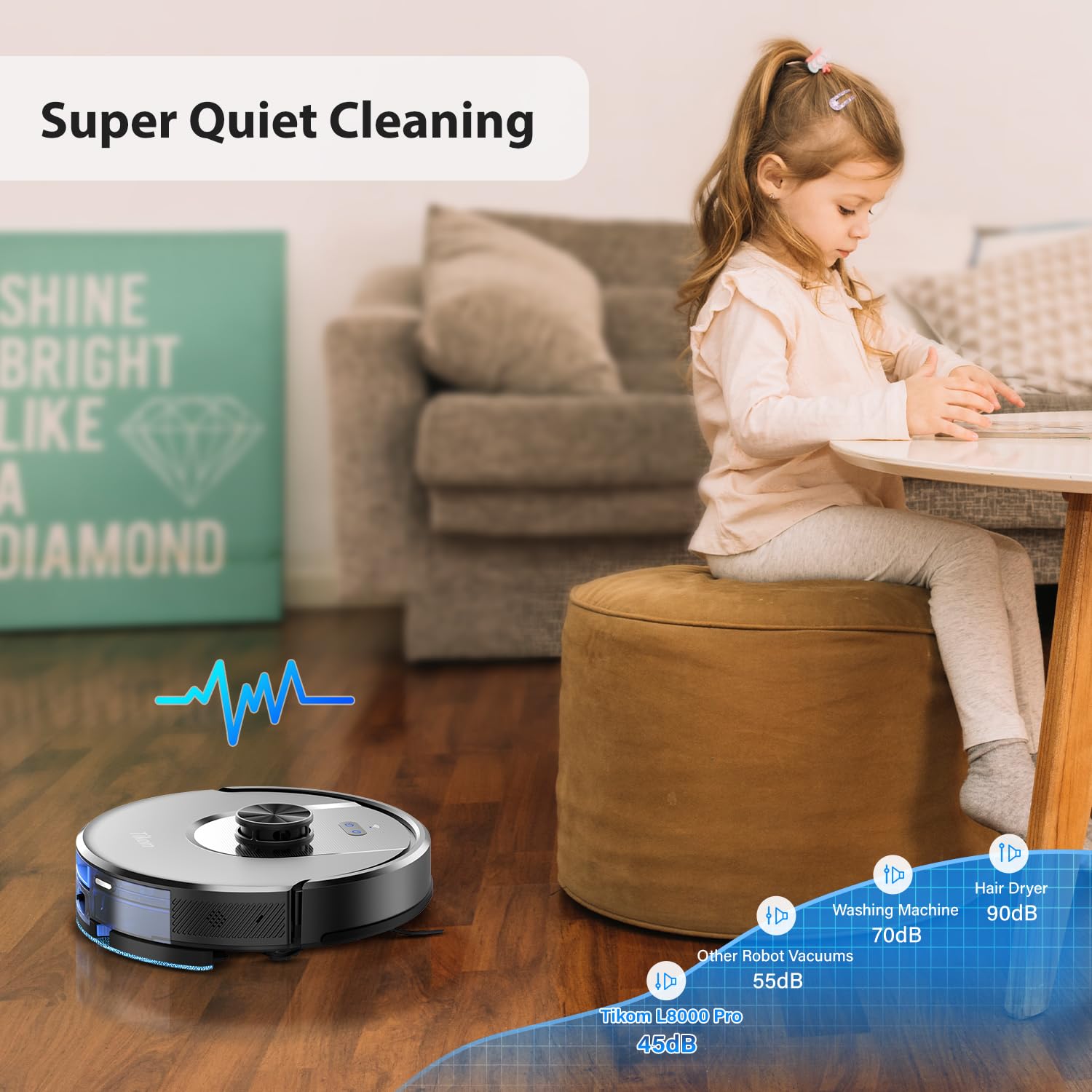 Tikom Robot Vacuum and Mop Combo, 5000Pa Suction, Smart Mapping, 45dB Robotic Vacuum Cleaner for Carpets, Pet Hair, Hardfloors (L8000 Pro)