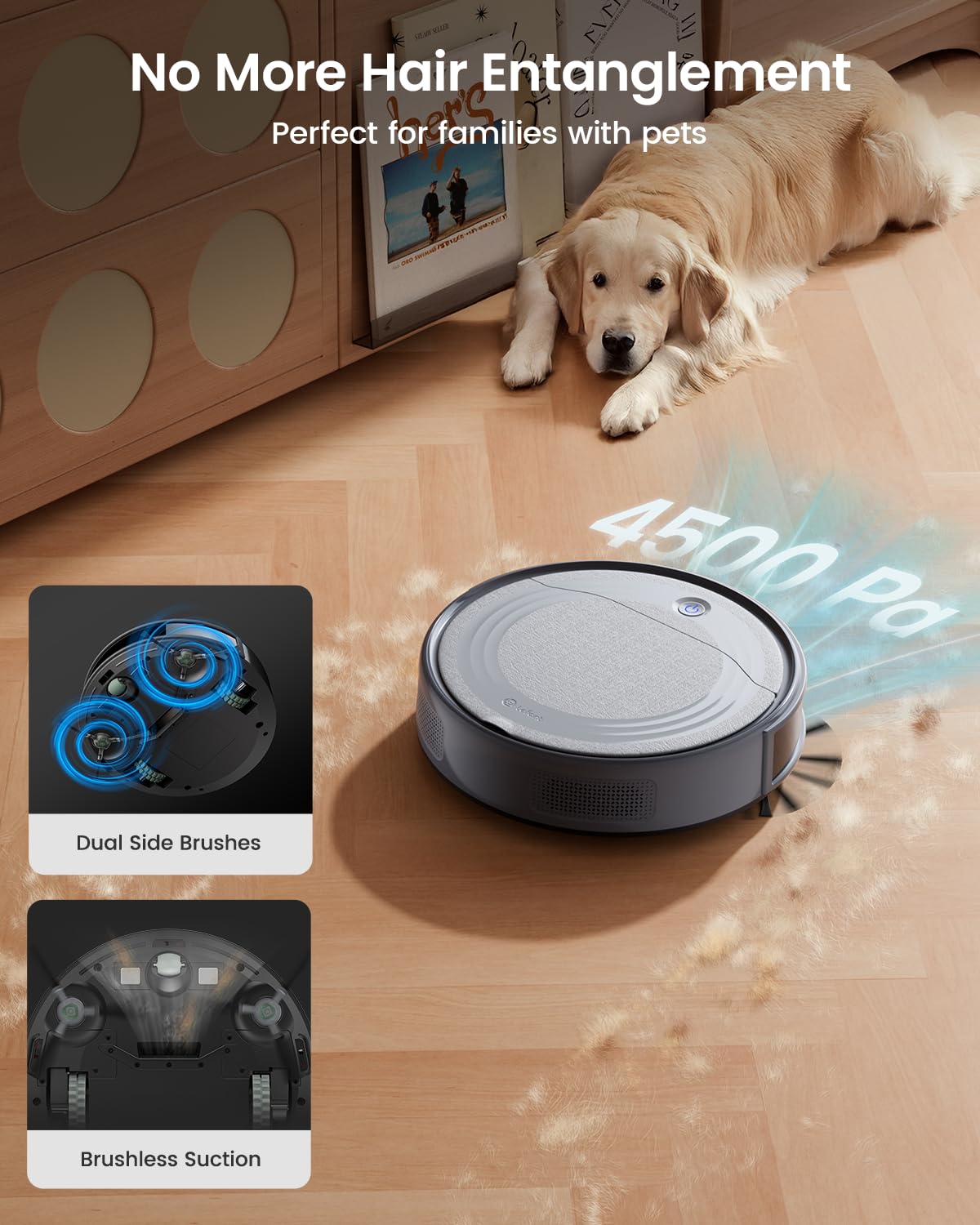 Lefant M310 Robot Vacuum Cleaner,4500Pa Strong Suction, Slim Design, Quiet, PreciSense Obstacle Avoidance, WiFi/App/Voice Control, 160-Min Runtime, Self-Charging, for Pet Hair and Hard Floors, Gray