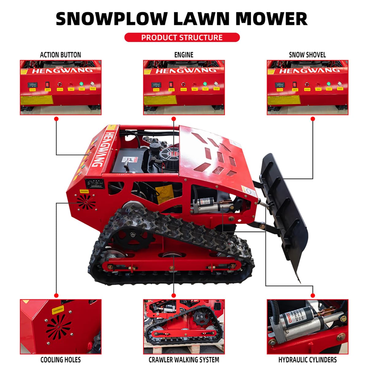 Remote Control Snow Removal and Lawn Mower Electric Start 45°Climbing Crawler Anti-Skid Snow Removal Machine All-Terrain Lawn Mower and Snow Removal Machine (HW-224 Snow)