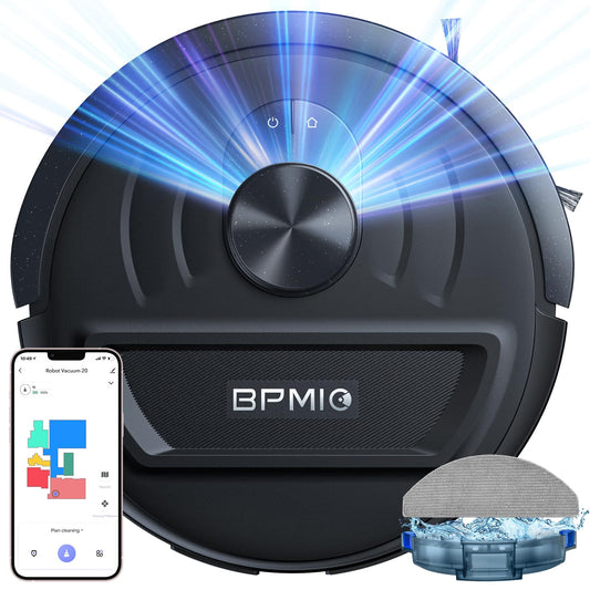 BPMIO Robot Vacuum and Mop Combo, 5500Pa Suction Power, LiDAR Smart Navigation, 120-Min Runtime, App & Alexa Control, Customizable Cleaning, Perfect for Pet Hair, Carpets, and Hard Floors Black